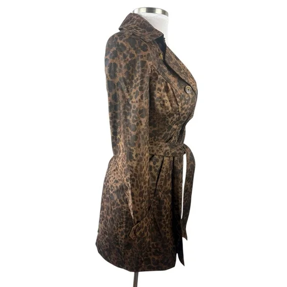 Cachè Leopard Animal Print Trench Coat Large Belted Lined Old Money Y2k Style - Picture 12 of 16